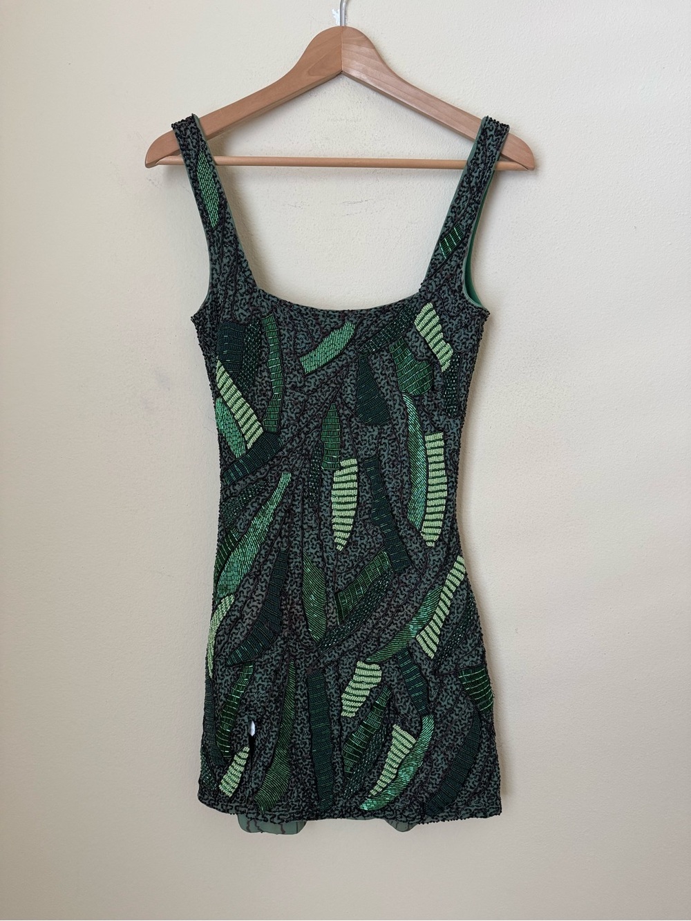Staud Le Sable Green Palm Mini Dress XS